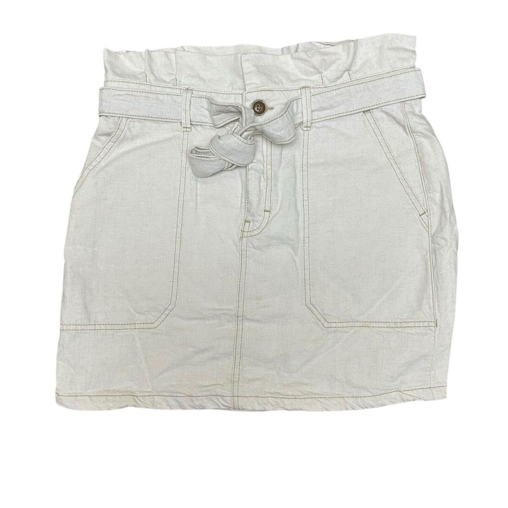 FREE PEOPLE Belted‎ Linen Blend Skirt Cream Beach Coastal Breathable Casual 10